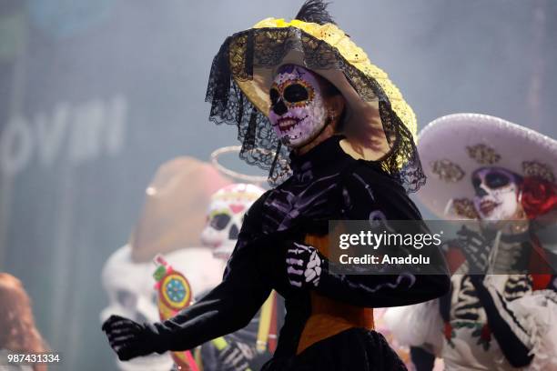 Participant attends event The day of the Dead at the Moscow Gostiny Dvor in Moscow , Russia on June 30 2018.