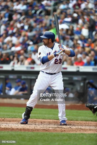 Adrian Gonzalez of the New York Mets bats against the Chicago Cubs during their game at Citi Field on June 3, 2018 in New York City.