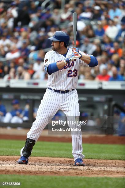 Adrian Gonzalez of the New York Mets bats against the Chicago Cubs during their game at Citi Field on June 3, 2018 in New York City.