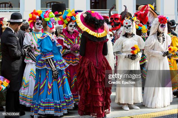 Participants of Day of the Dead celebration at the National House of Mexico for fans in Gostiny Dvor during FIFA World Cup Russia 2018 on June 29,...