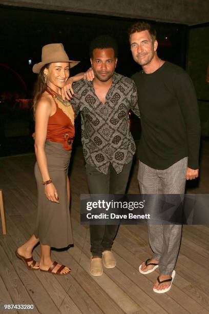 Maggie Q, Frank Roberts and Dylan McDermot attend the first night of events for the BODRUM EDITION Opening on June 29, 2018 in Bodrum, Turkey.
