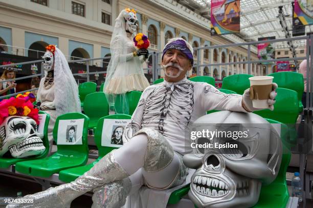 Participants of Day of the Dead celebration at the National House of Mexico for fans in Gostiny Dvor during FIFA World Cup Russia 2018 on June 29,...