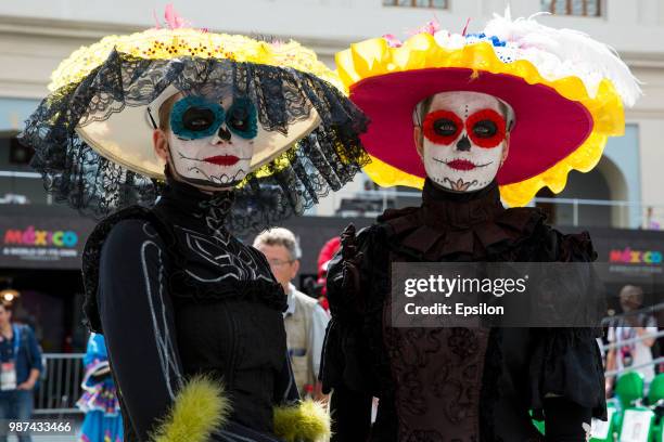 Participants of Day of the Dead celebration at the National House of Mexico for fans in Gostiny Dvor during FIFA World Cup Russia 2018 on June 29,...