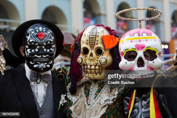 Participants of Day of the Dead celebration at the National House of Mexico for fans in Gostiny Dvor during FIFA World Cup Russia 2018 on June 29,...
