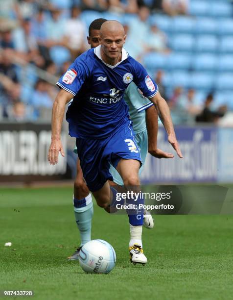 Paul Konchesky of Leicester City in action during the Championship League match between Coventry City and Leicester City at the Ricoh Arena in...