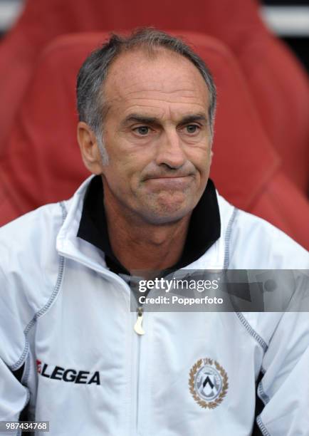 Udinese manager Francesco Guidolin during the UEFA Champions League play-off first leg match between Arsenal and Udinese at the Emirates Stadium in...