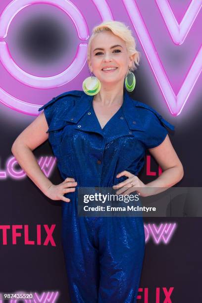 Actress Kimmy Gatewood attends 'Cast of Netflix's "Glow" Celebrates the premiere of Season 2 with 80's takeover on Muscle Beach' at Muscle Beach on...