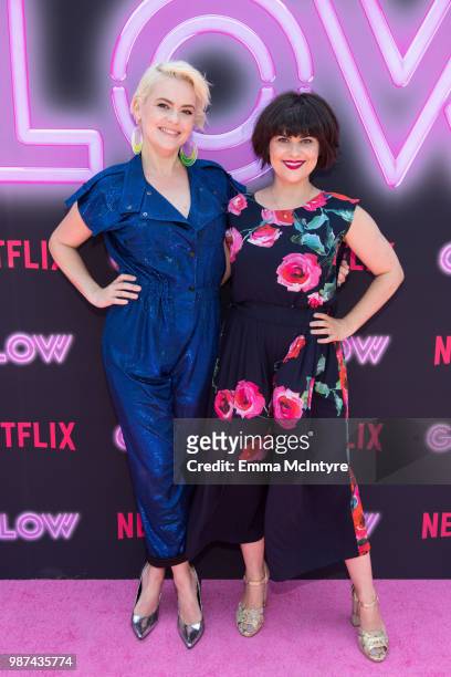 Actresses Kimmy Gatewood and Rebekka Johnson attend 'Cast of Netflix's "Glow" Celebrates the premiere of Season 2 with 80's takeover on Muscle Beach'...
