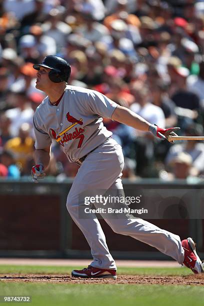 Matt Holliday of the St. Louis Cardinals bats during the game between the St. Louis Cardinals and the San Francisco Giants on Sunday, April 25 at...