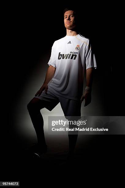 Xabi Alonso of Real Madrid poses during a photo session at the Bernabeu Stadium on November 26, 2010 in Madrid, Spain.