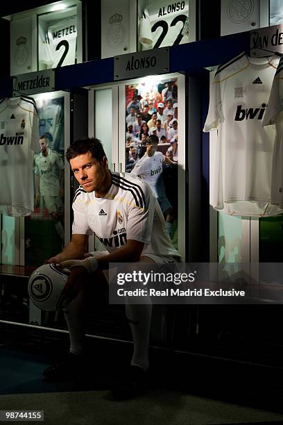 Xabi Alonso of Real Madrid poses during a photo session at the Bernabeu Stadium on November 26, 2010 in Madrid, Spain.