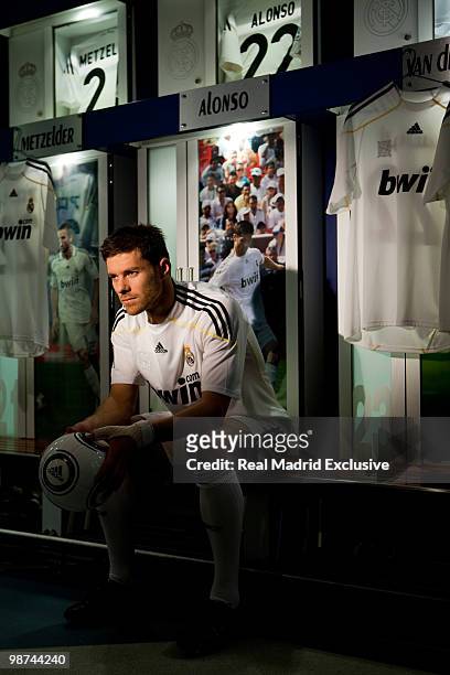 Xabi Alonso of Real Madrid poses during a photo session at the Bernabeu Stadium on November 26, 2010 in Madrid, Spain.