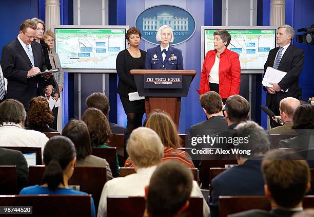 Rear Admiral Sally Brice O'Hare of United States Coast Guard speaks as White House Press Secretary Robert Gibbs , Assistant to the President for...