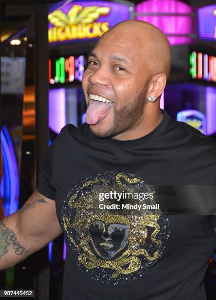 Rapper Flo Rida attends a memorabilia case dedication at the Hard Rock Hotel & Casino on June 29, 2018 in Las Vegas, Nevada.