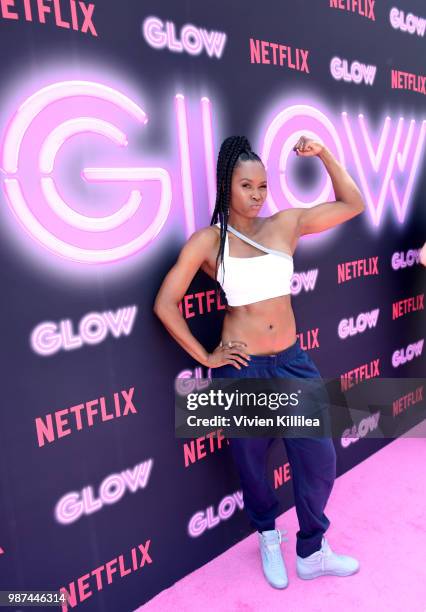 Sydelle Noel attends the Netflix Original Series "GLOW" 80's Takeover Of Muscle Beach on June 29, 2018 in Venice, California.