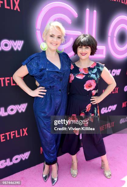 Kimmy Gatewood and Rebekka Johnson attend the Netflix Original Series "GLOW" 80's Takeover Of Muscle Beach on June 29, 2018 in Venice, California.