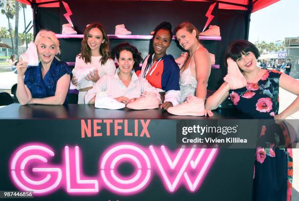 Kimmy Gatewood, Britt Baron, Beth Morgan, Sydelle Noel, Marianna Palka and Rebekka Johnson attend the Netflix Original Series "GLOW" 80's Takeover Of...
