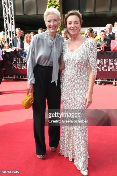 Emma Thompson and Festival Director Diana Iljine attend the Cine Merit Award Gala during the Munich Film Festival 2018 at Gasteig on June 29, 2018 in...
