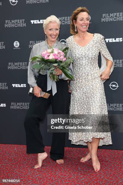 Emma Thompson with her award and Diana Iljine at the Cine Merit Award Gala during the Munich Film Festival 2018 at Gasteig on June 29, 2018 in...