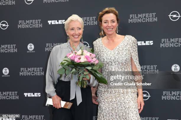 Emma Thompson with her award and Diana Iljine at the Cine Merit Award Gala during the Munich Film Festival 2018 at Gasteig on June 29, 2018 in...