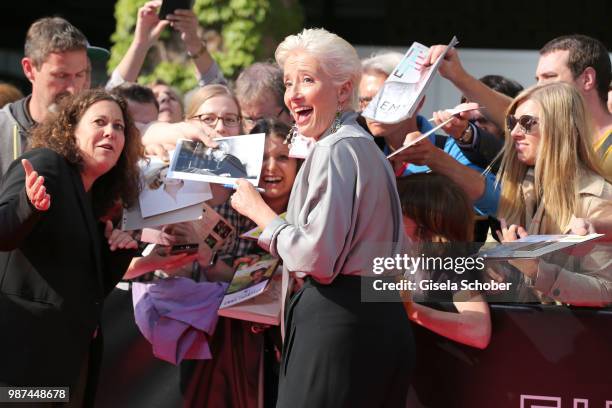 Emma Thompson signs autographs to her fans at the Cine Merit Award Gala during the Munich Film Festival 2018 at Gasteig on June 29, 2018 in Munich,...