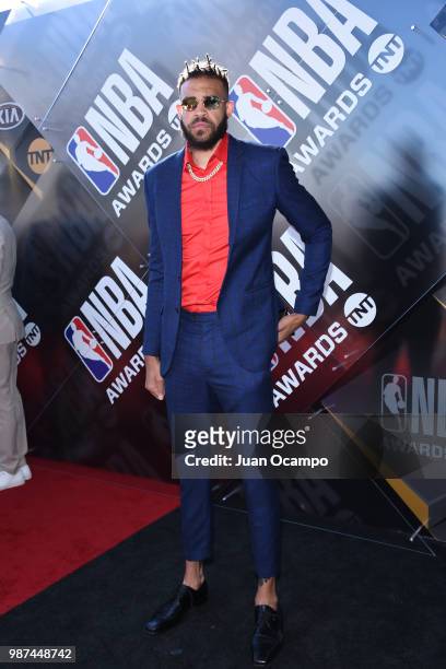 JaVale McGee of the Golden State Warriors walks the red carpet before the NBA Awards Show on during the 2018 NBA Awards Show on June 25, 2018 at The...