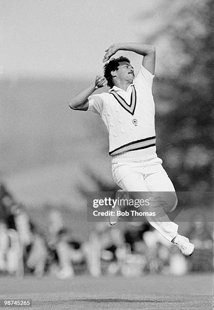 Roger Binny bowling for India against Lavinia Duchess of Norfolk's XI during a cricket match held at Arundel Castle Cricket Ground, Arundel on 4th...
