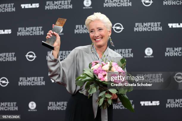 Emma Thompson with her award at the Cine Merit Award Gala during the Munich Film Festival 2018 at Gasteig on June 29, 2018 in Munich, Germany.