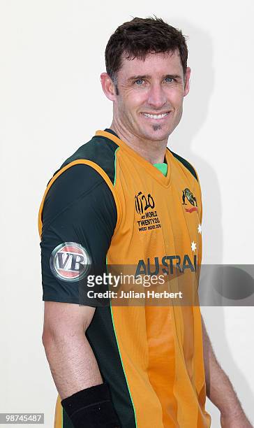 Mike Hussey of The Australian T20 Squad poses for a portrait on April 25, 2010 in Gros Islet, Saint Lucia.