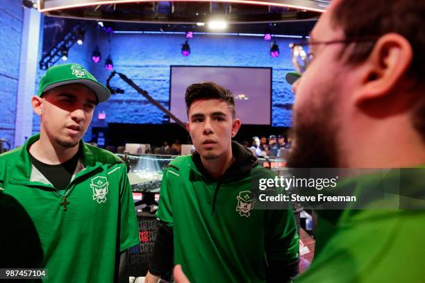 ProFusion of Celtics Crossover Gaming speaks with his team during the match against Grizz Gaming on June 23, 2018 at the NBA 2K League Studio Powered...