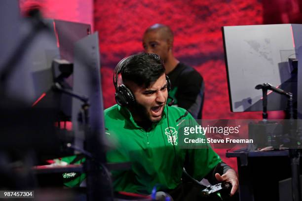 Mel East of Celtics Crossover Gaming reacts on June 23, 2018 at the NBA 2K League Studio Powered by Intel in Long Island City, New York. NOTE TO...