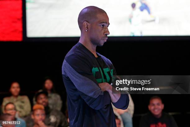 Coach Ricco Phinisee looks on during a mathch against Grizz Gaming on June 23, 2018 at the NBA 2K League Studio Powered by Intel in Long Island City,...