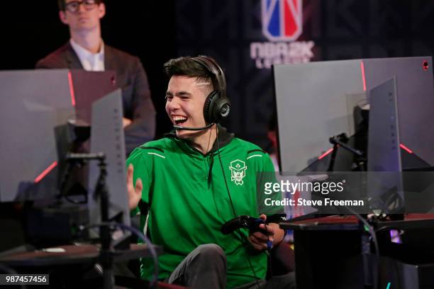 ProFusion of Celtics Crossover Gaming reacts against Grizz Gaming on June 23, 2018 at the NBA 2K League Studio Powered by Intel in Long Island City,...