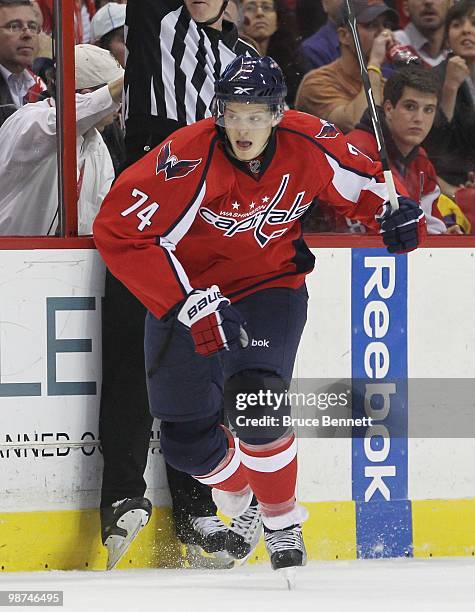 John Carlson of the Washington Capitals skates against the Montreal Canadiens in Game Seven of the Eastern Conference Quarterfinals during the 2010...