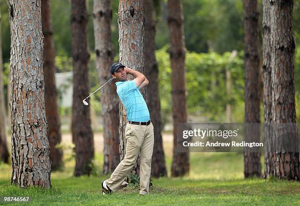 Ricardo Santos of Portugal in action during the first round of the Turkish Airlines Challenge hosted by Carya Golf Club on April 29, 2010 in Belek,...