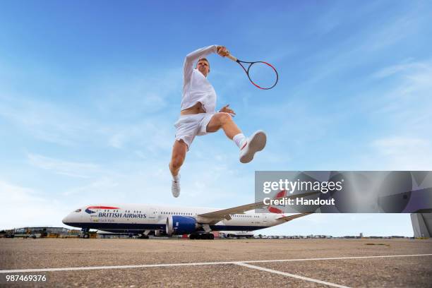 In this handout image from British Airways ,British Airways shows their support for British number one tennis player Kyle Edmund ahead of the...