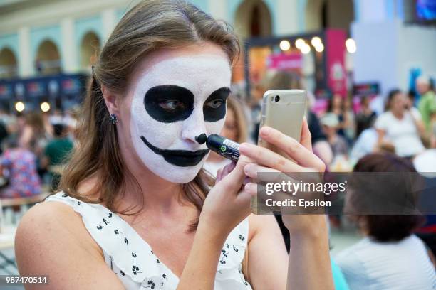 Participants of Day of the Dead celebration at the National House of Mexico for fans in Gostiny Dvor during FIFA World Cup Russia 2018 on June 29,...