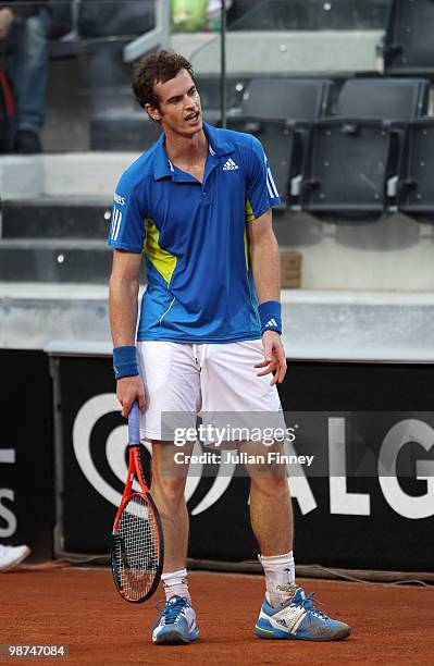 Frustrated Andy Murray of Great Britain in his match against David Ferrer of Spain during day five of the ATP Masters Series - Rome at the Foro...