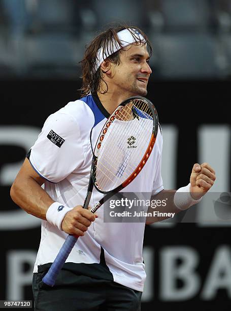 David Ferrer of Spain celebrates defeating Andy Murray of Great Britain during day five of the ATP Masters Series - Rome at the Foro Italico Tennis...