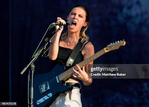 Ellie Rowsell of Wolf Alice performs in support of Liam Gallagher at Finsbury Park on June 29, 2018 in London, England.