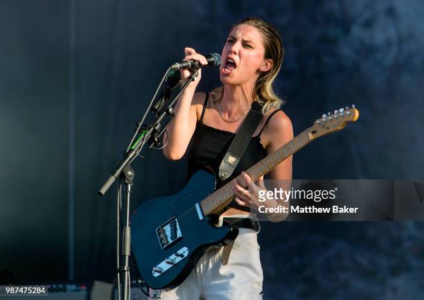 Ellie Rowsell of Wolf Alice performs in support of Liam Gallagher at Finsbury Park on June 29, 2018 in London, England.