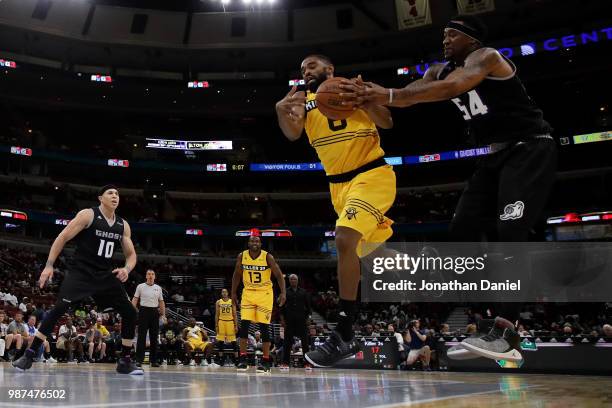 Alan Anderson of Killer 3s and Lee Nailon of Ghost Ballers battle for the ball during week two of the BIG3 three on three basketball league at United...