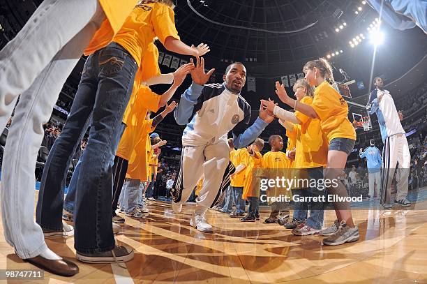 Smith of the Denver Nuggets is introduced before the game against the San Antonio Spurs on April 10, 2010 at the Pepsi Center in Denver, Colorado....