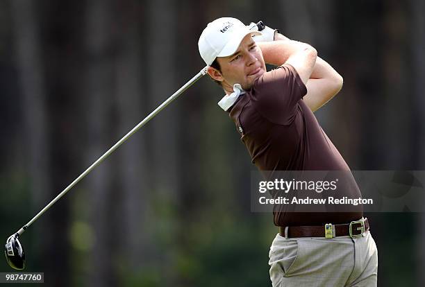 Branden Grace of South Africa in action during the first round of the Turkish Airlines Challenge hosted by Carya Golf Club on April 29, 2010 in...