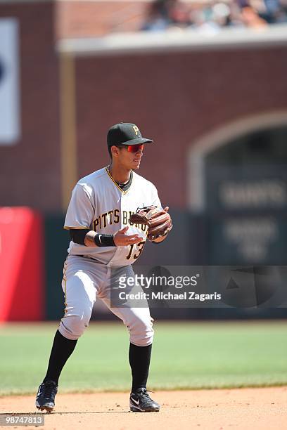 Ronny Cedeno of the Pittsburgh Pirates fielding during the game against the San Francisco Giants at AT&T Park on April 14, 2010 in San Francisco,...