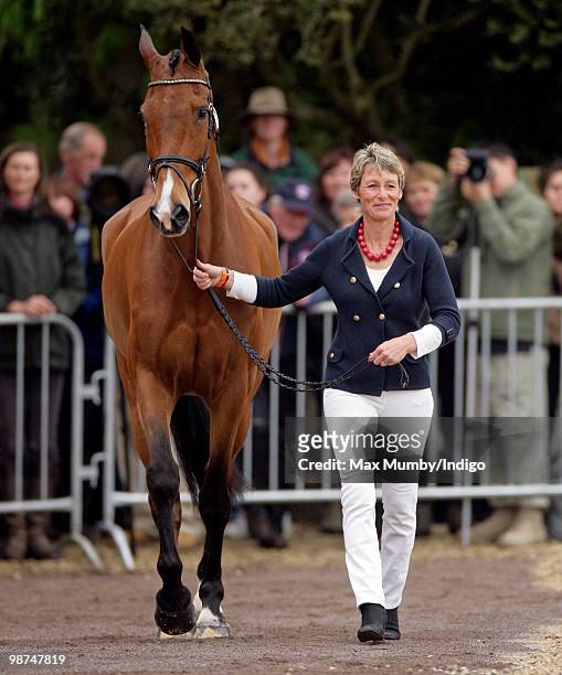 Mary King trots up her horse 'Imperial Cavalier' in the first horse inspection of the Badminton Horse Trials on April 29, 2010 in Badminton,...