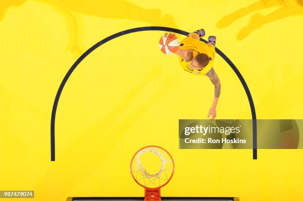 Candice Dupree of the Indiana Fever handles the ball against the Phoenix Mercury on June 29, 2018 at Bankers Life Fieldhouse in Indianapolis,...