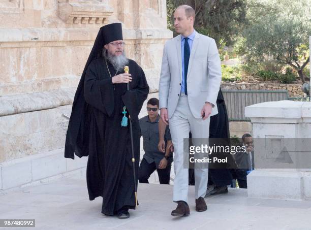 Prince William, Duke of Cambridge during a visit to the Church of St Mary Magdalene to pay his respects at the tomb of his great-grandmother Princess...