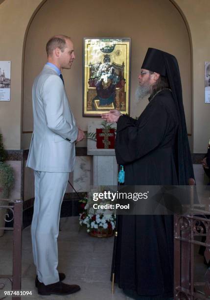 Prince William, Duke of Cambridge during a visit to the Church of St Mary Magdalene to pay his respects at the tomb of his great-grandmother Princess...