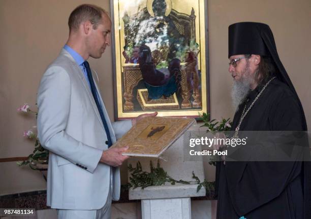 Prince William, Duke of Cambridge during a visit to the Church of St Mary Magdalene to pay his respects at the tomb of his great-grandmother Princess...